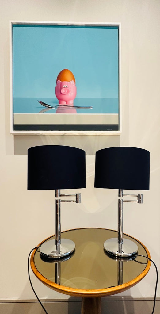 Nessen USA Swing Arm Chrome Table Lamps