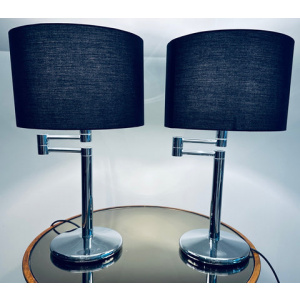 Nessen USA Swing Arm Chrome Table Lamps