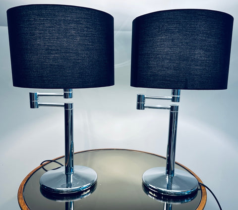 Nessen USA Swing Arm Chrome Table Lamps