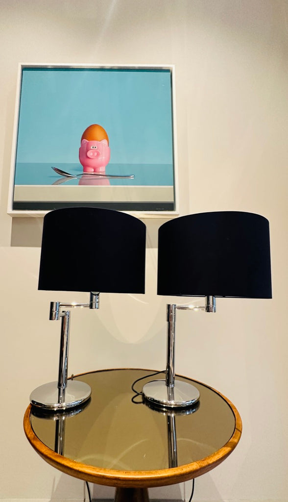 Nessen USA Swing Arm Chrome Table Lamps