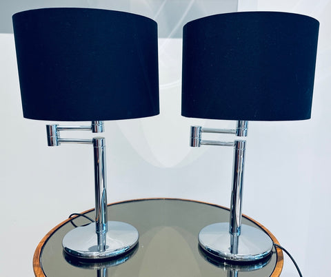 Nessen USA Swing Arm Chrome Table Lamps