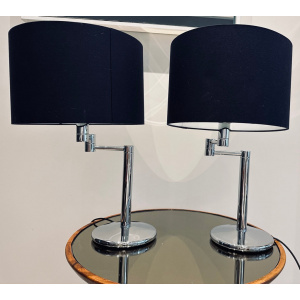 Nessen USA Swing Arm Chrome Table Lamps