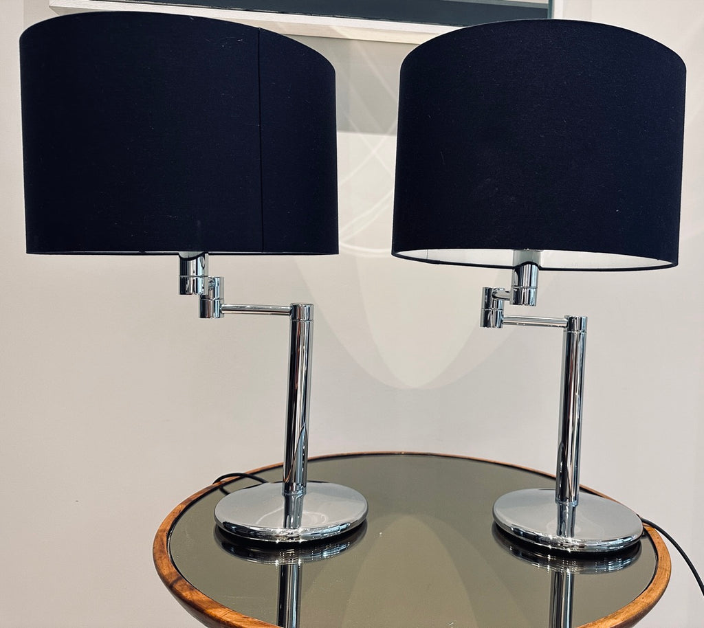 Nessen USA Swing Arm Chrome Table Lamps