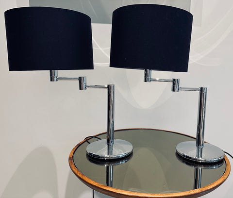 Nessen USA Swing Arm Chrome Table Lamps