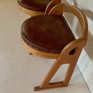 Mid Century modernist Oak and Leather stool