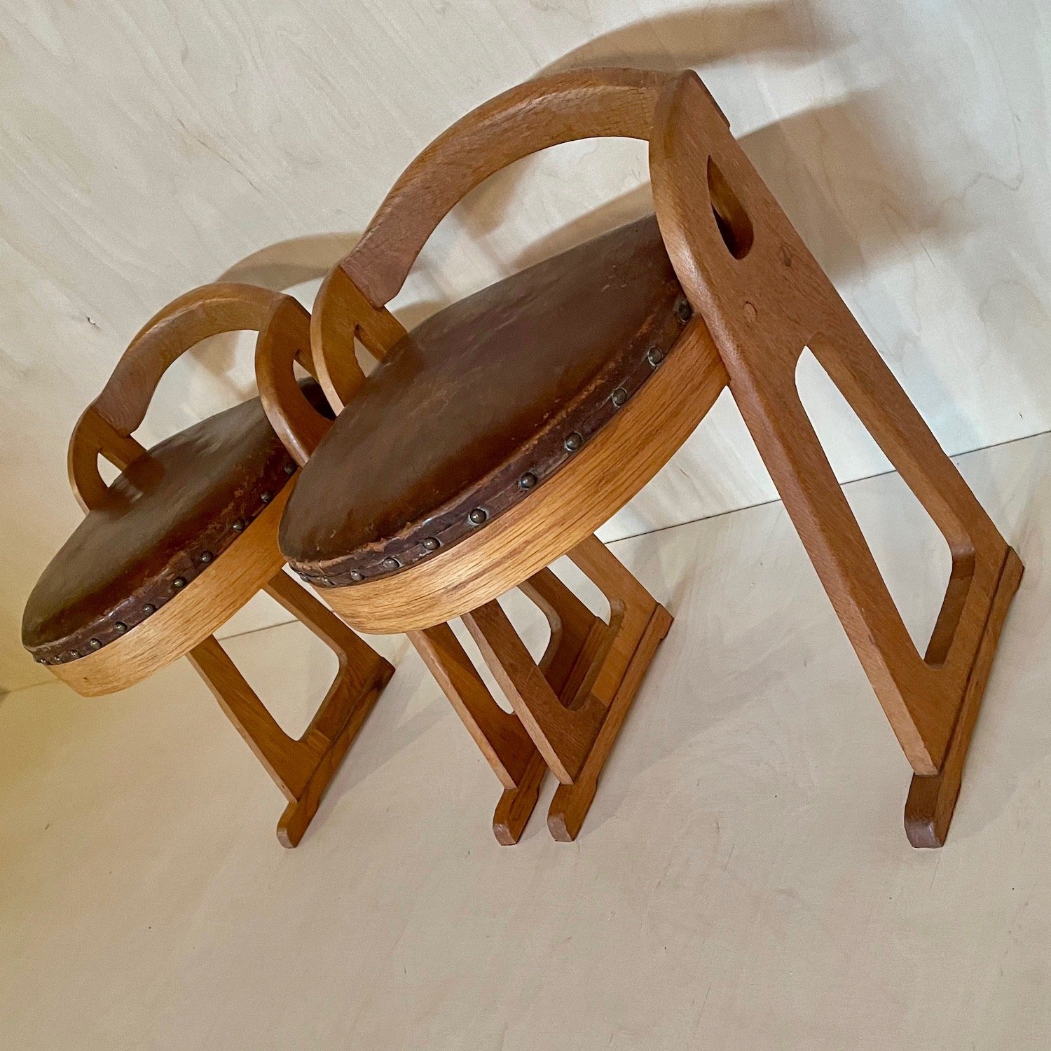 Mid Century modernist Oak and Leather stool