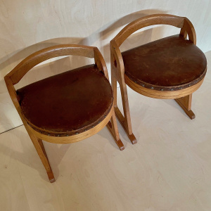 Mid Century modernist Oak and Leather stool