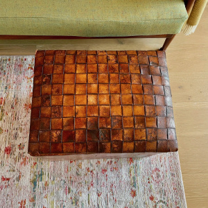 Arts and Crafts English Hide Ottoman Footstool