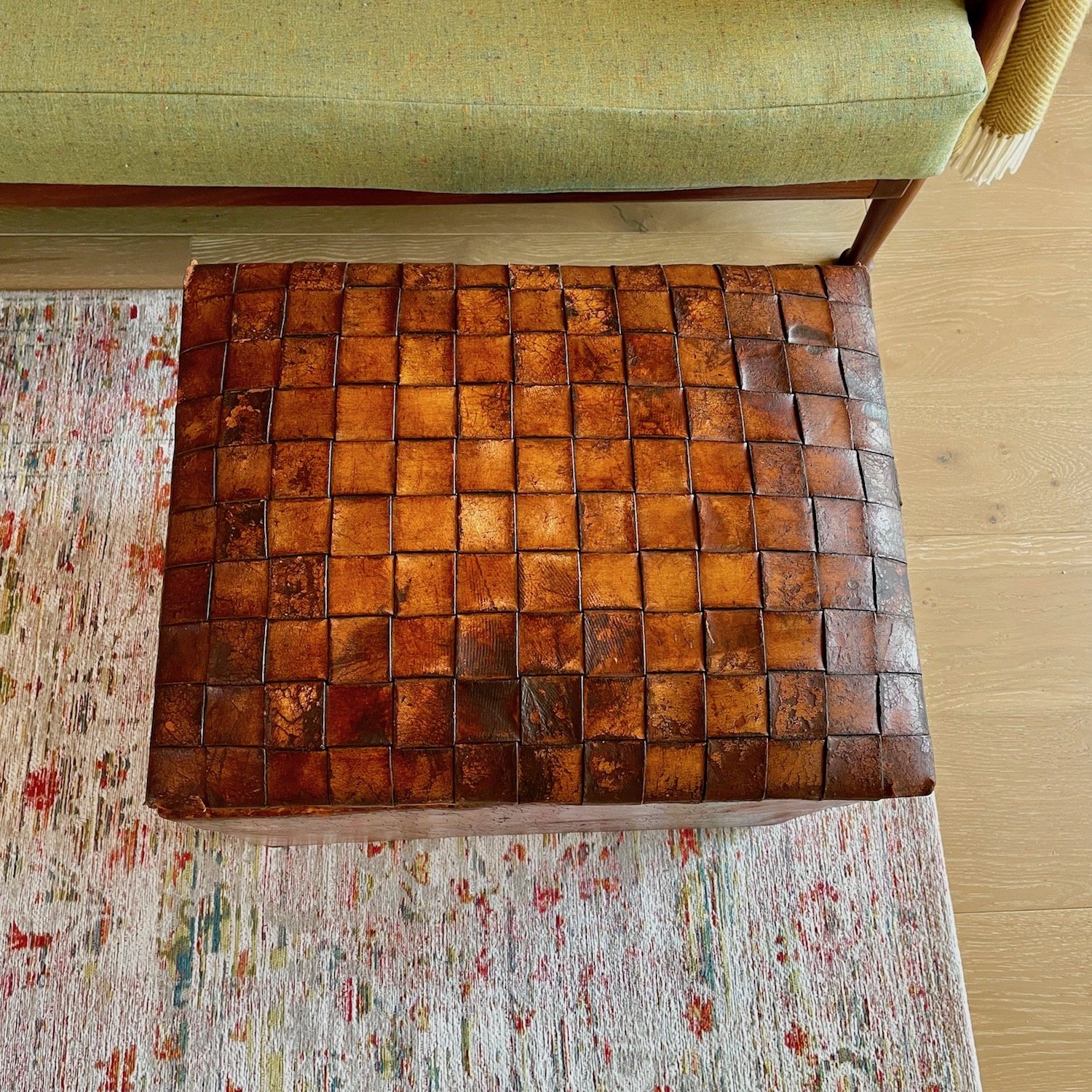 Arts and Crafts English Hide Ottoman Footstool