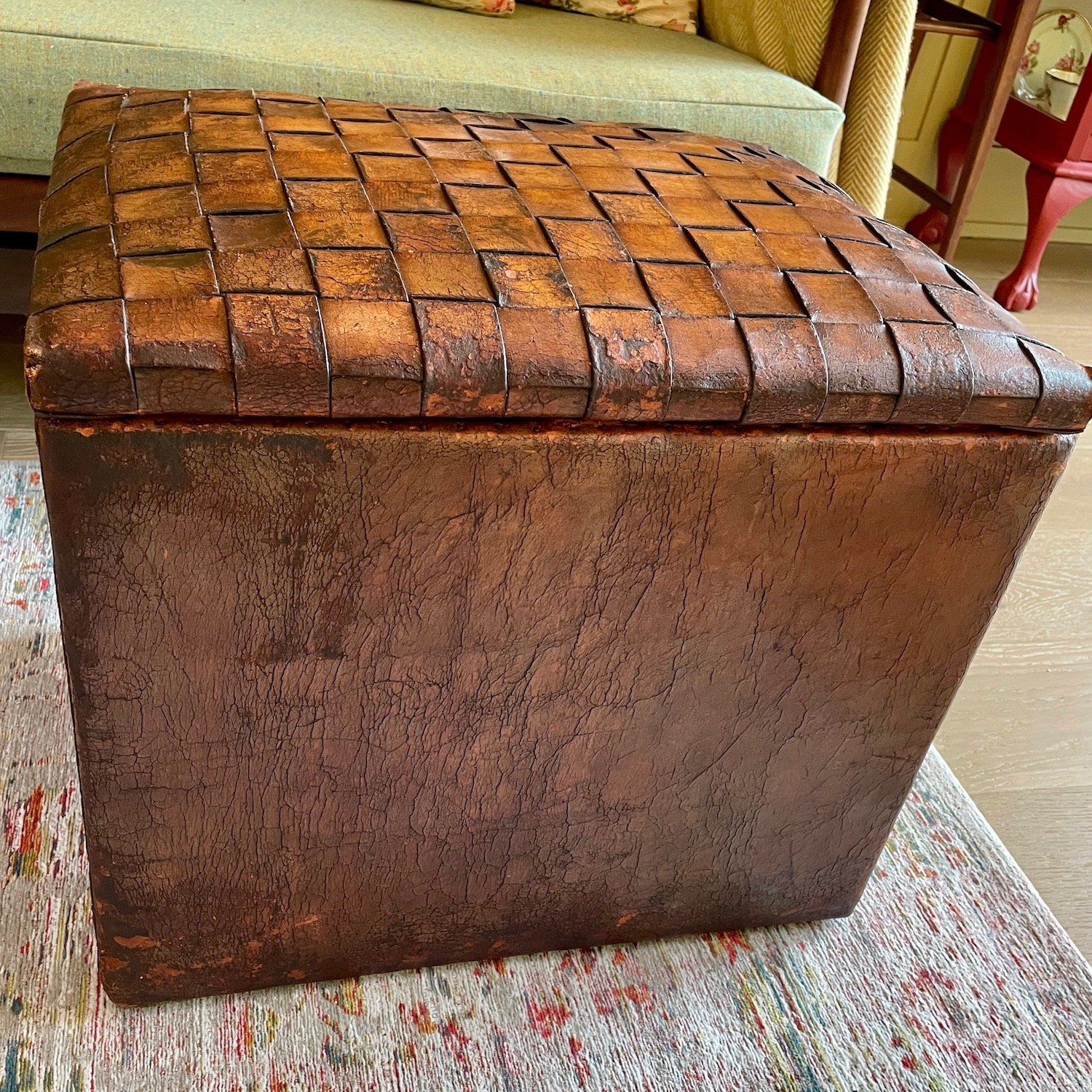 Arts and Crafts English Hide Ottoman Footstool