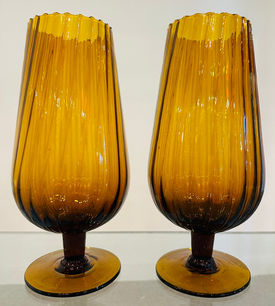 Amber Swirled Italian Glass Vases, 1960s