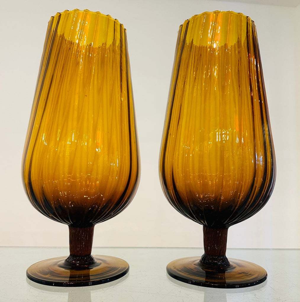 Amber Swirled Italian Glass Vases, 1960s