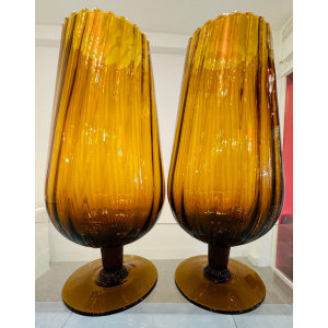 Amber Swirled Italian Glass Vases, 1960s