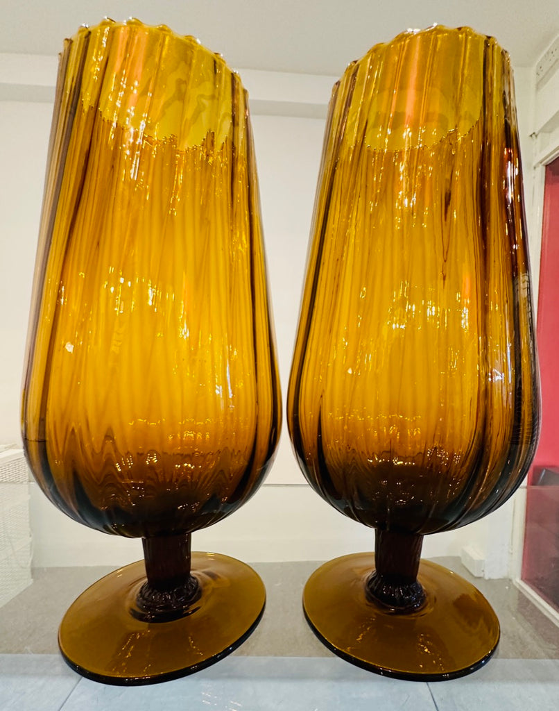 Amber Swirled Italian Glass Vases, 1960s