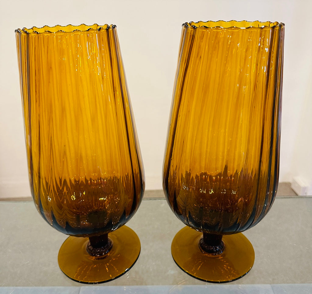 Amber Swirled Italian Glass Vases, 1960s