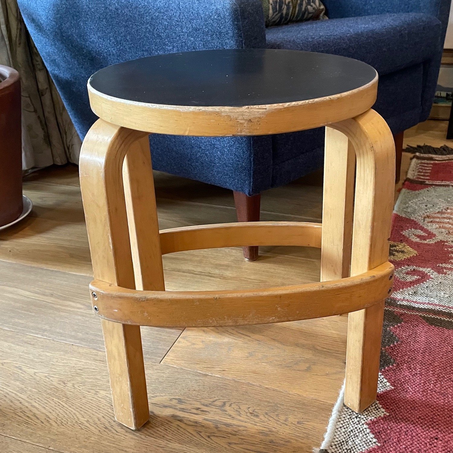 Alvar Aalto L-leg E 60 Stool in Birch & Black Linoleum