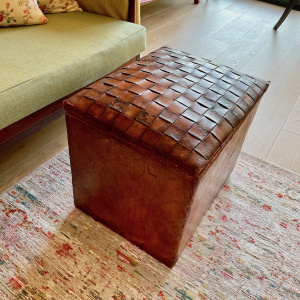 Arts and Crafts English Hide Ottoman Footstool