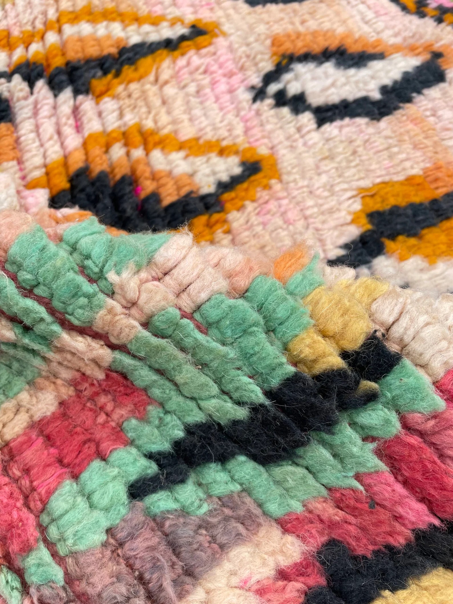 Traditional Orange Berber Moroccan Boujad Rug, Moroccan Craftsmanship, 1980's