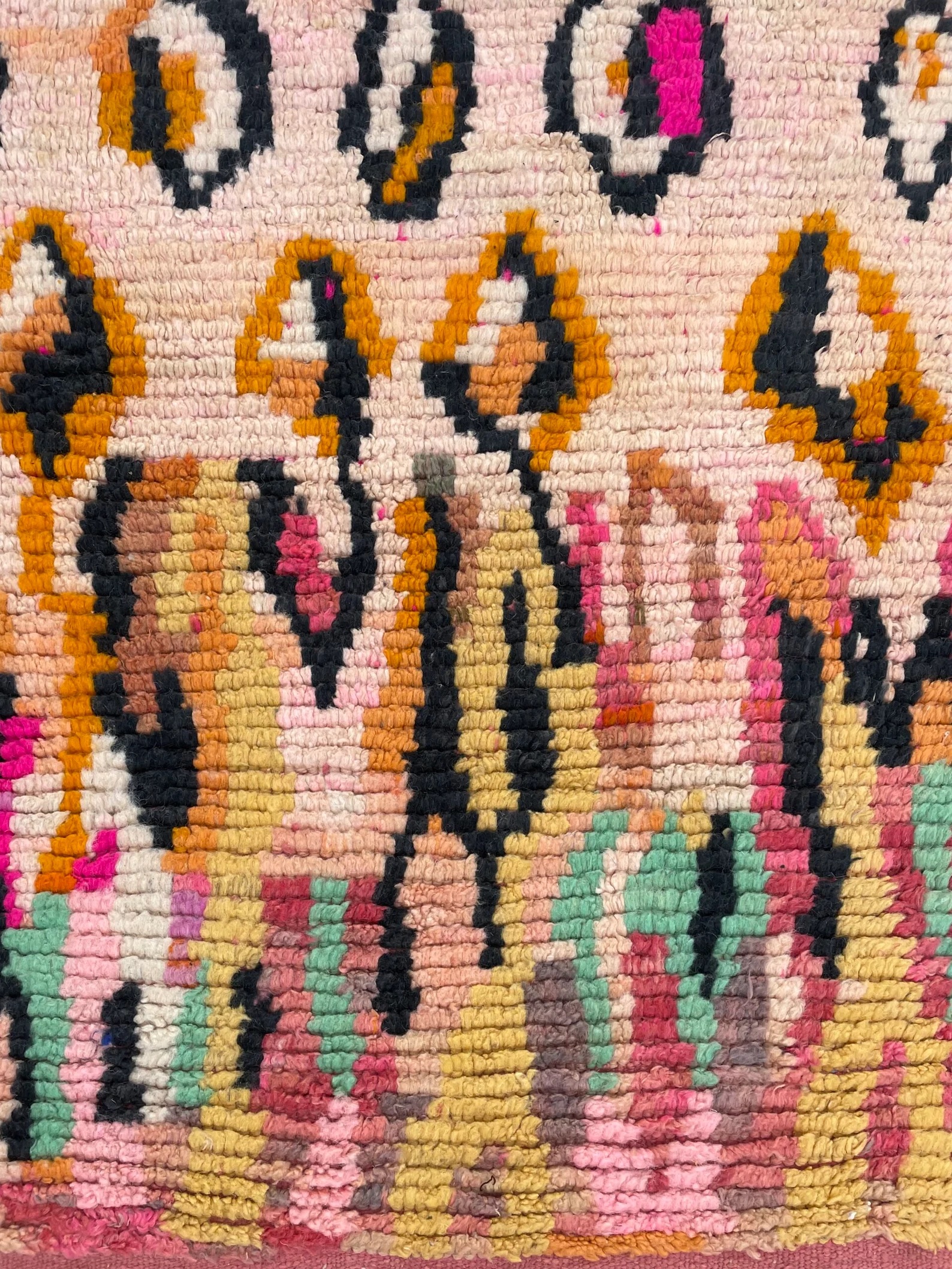 Traditional Orange Berber Moroccan Boujad Rug, Moroccan Craftsmanship, 1980's