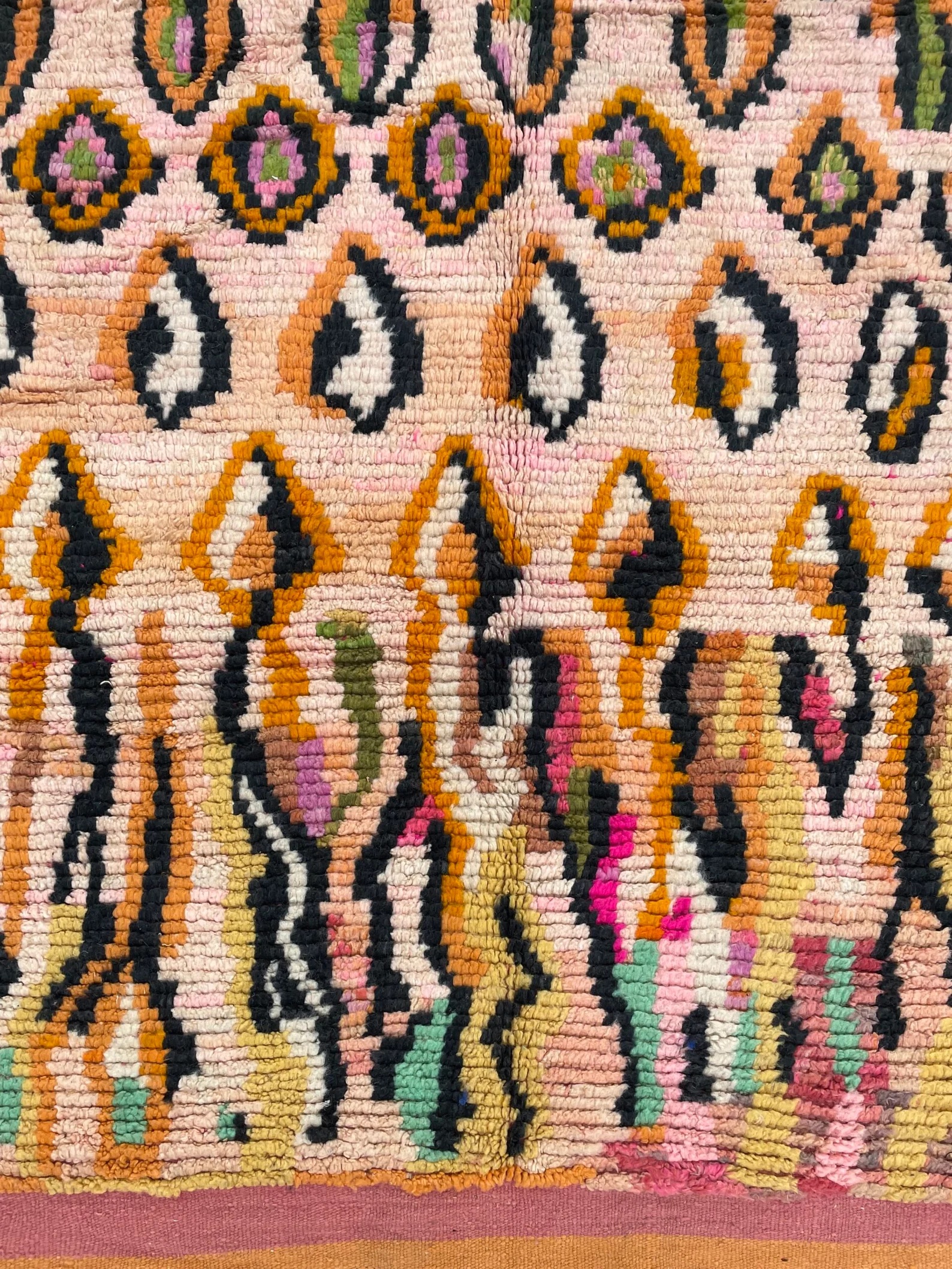 Traditional Orange Berber Moroccan Boujad Rug, Moroccan Craftsmanship, 1980's