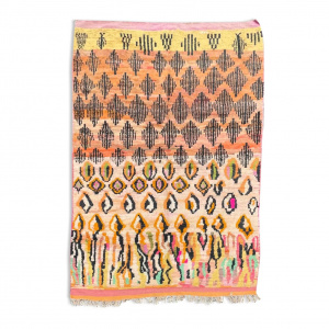 Traditional Orange Berber Moroccan Boujad Rug, Moroccan Craftsmanship, 1980's