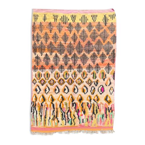 Traditional Orange Berber Moroccan Boujad Rug, Moroccan Craftsmanship, 1980's