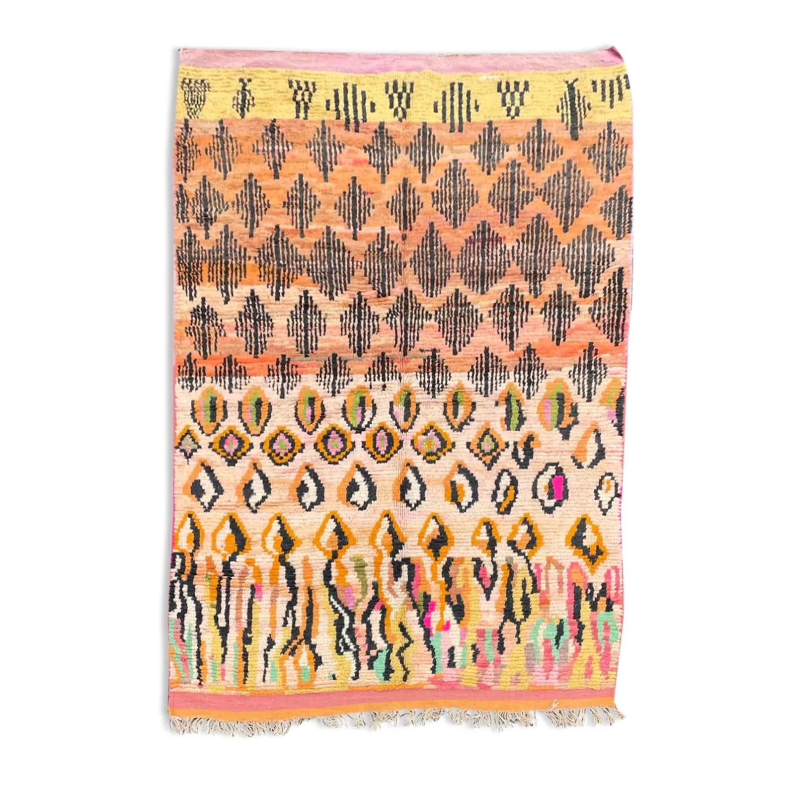Traditional Orange Berber Moroccan Boujad Rug, Moroccan Craftsmanship, 1980's
