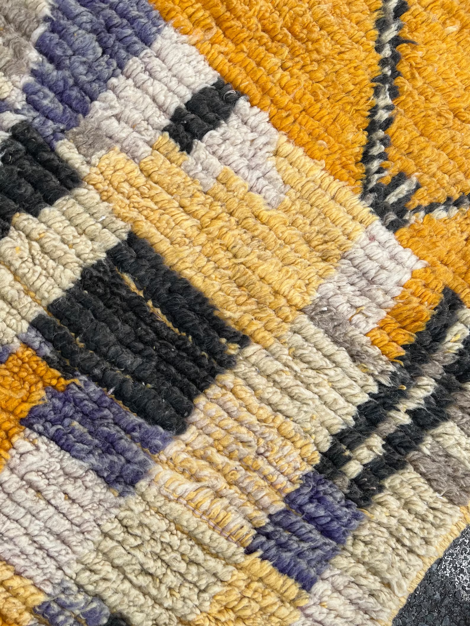 Moroccan Yellow Traditional Boujad Rug, Handmade Berber Carpet, 1990's