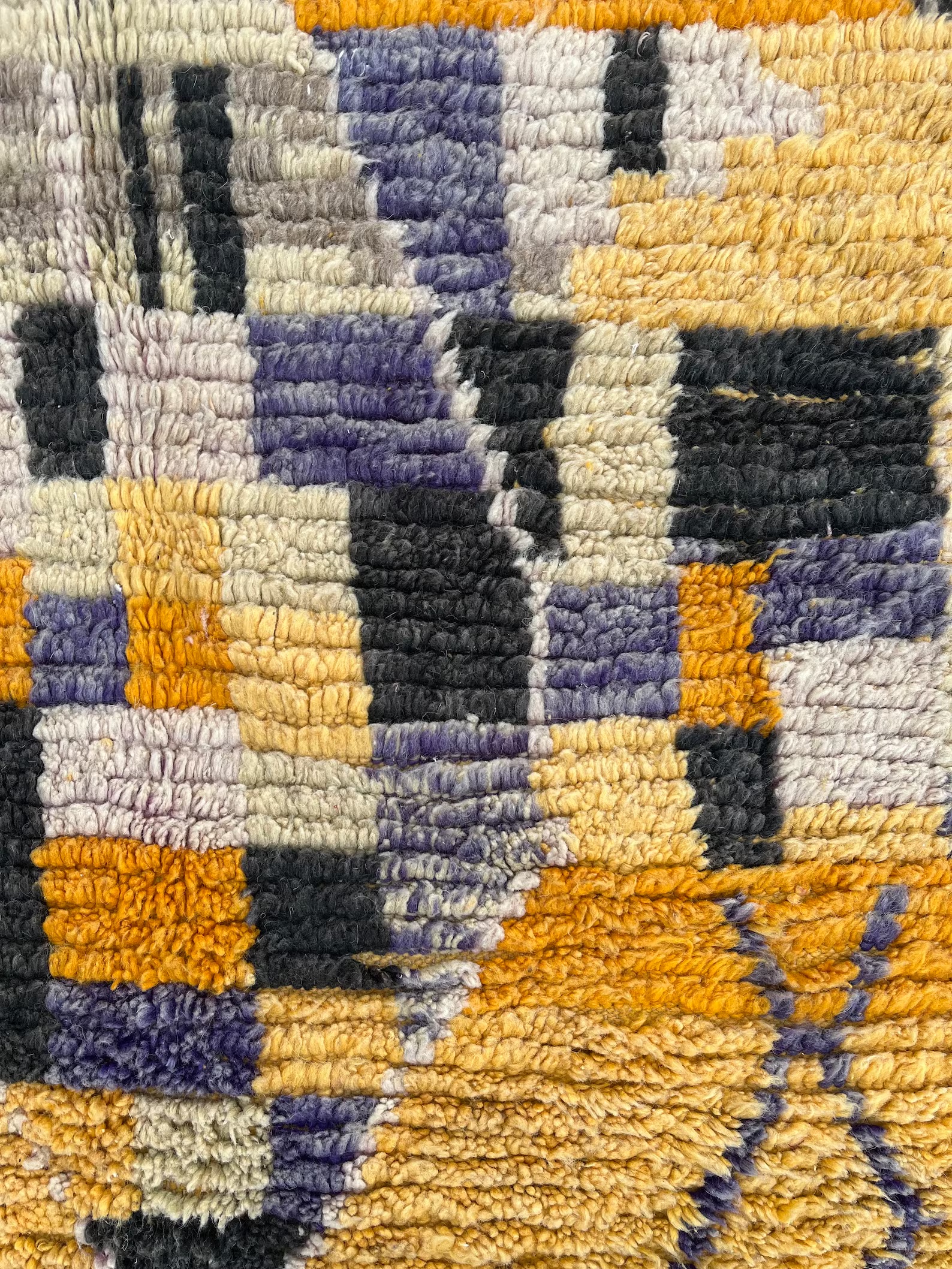 Moroccan Yellow Traditional Boujad Rug, Handmade Berber Carpet, 1990's
