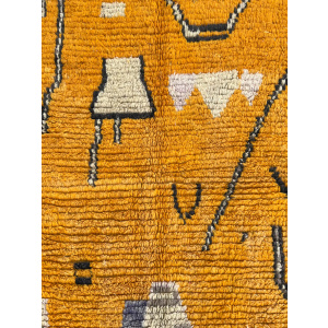Moroccan Yellow Traditional Boujad Rug, Handmade Berber Carpet, 1990's