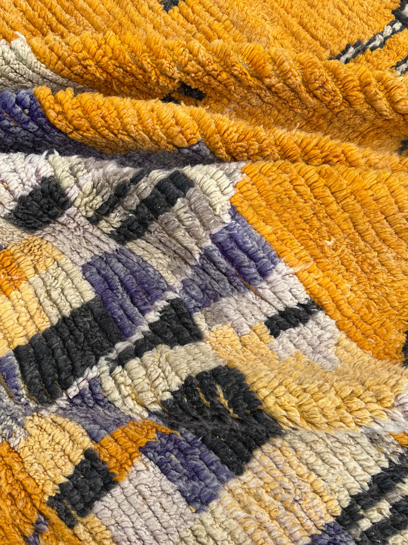 Moroccan Yellow Traditional Boujad Rug, Handmade Berber Carpet, 1990's