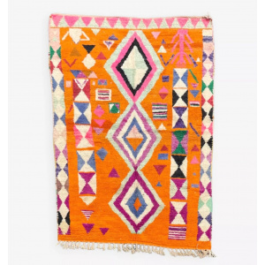 Berber Orange Boho Rug, Traditional Moroccan Craftsmanship, 1990's