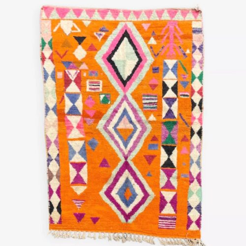Berber Orange Boho Rug, Traditional Moroccan Craftsmanship, 1990's