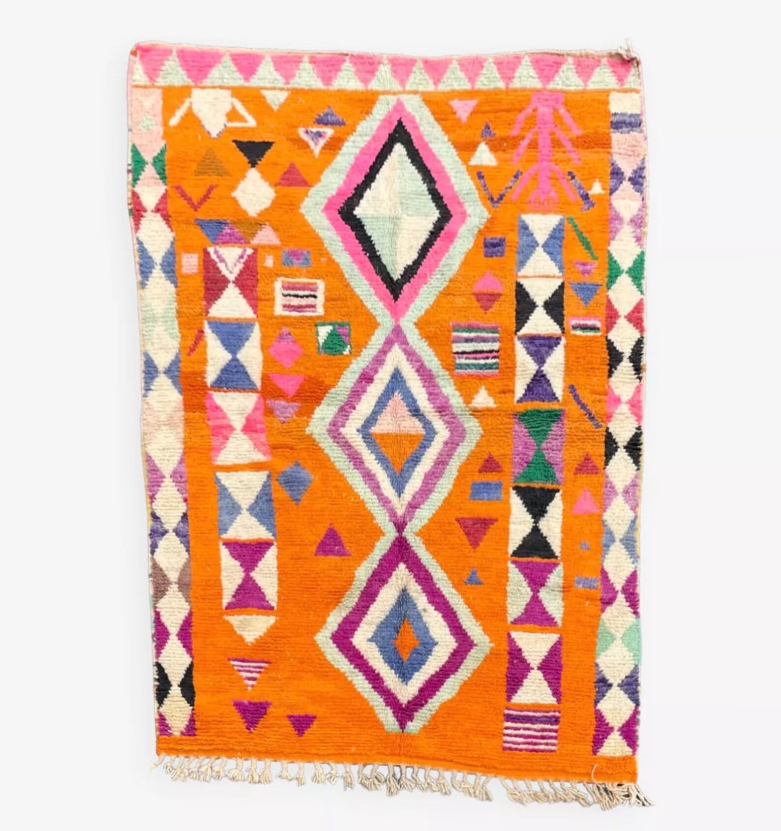 Berber Orange Boho Rug, Traditional Moroccan Craftsmanship, 1990's