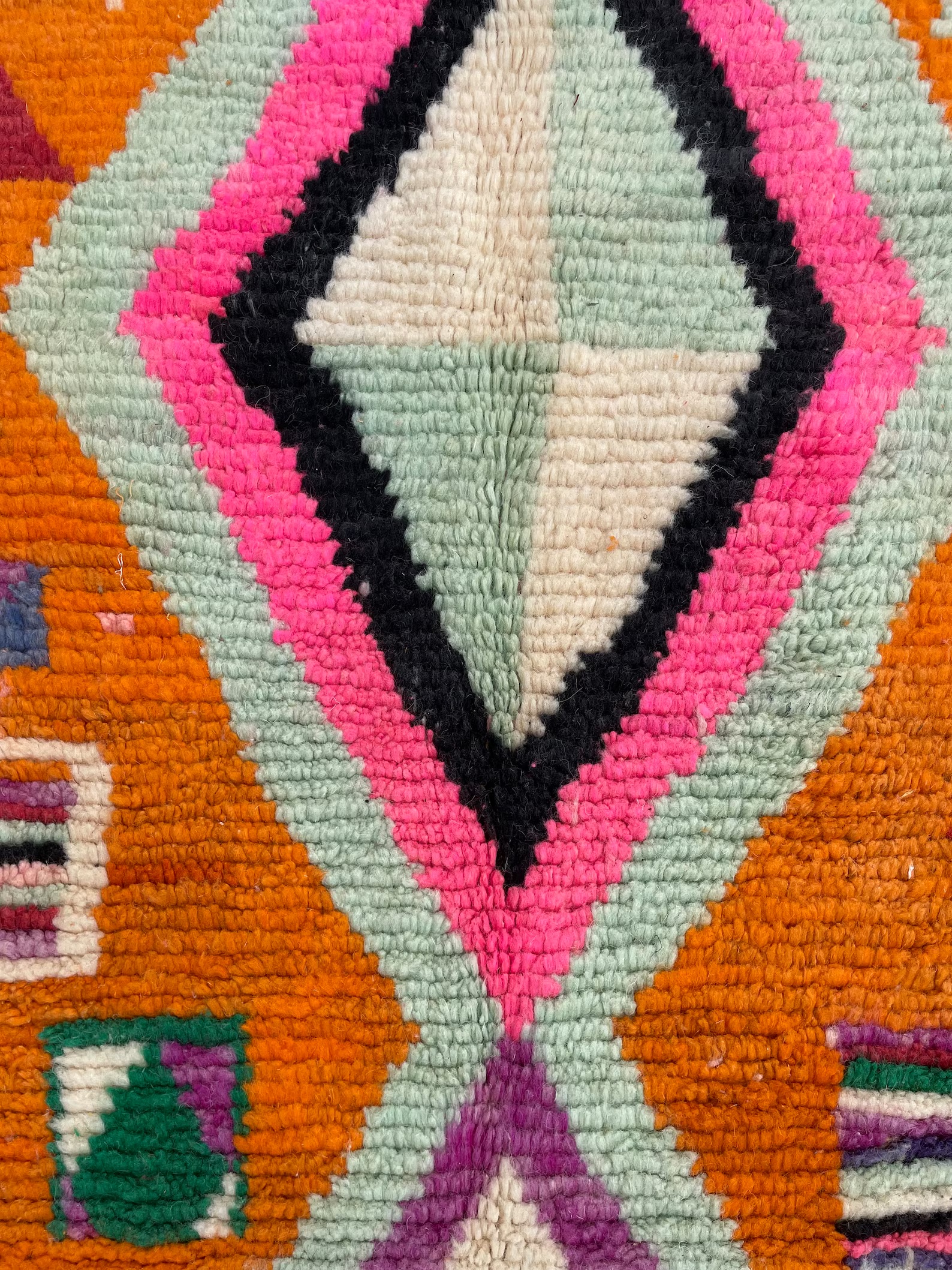 Berber Orange Boho Rug, Traditional Moroccan Craftsmanship, 1990's