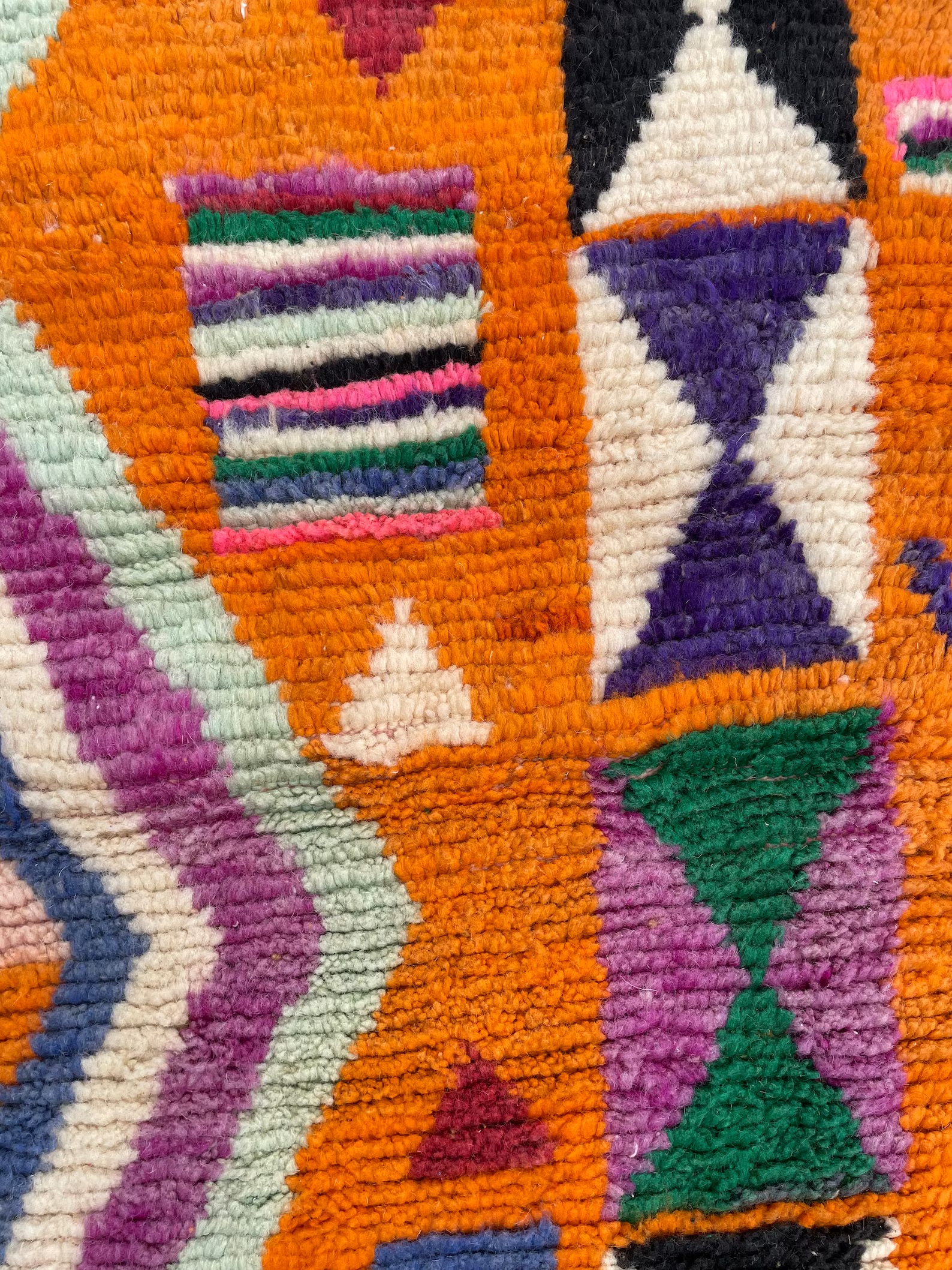 Berber Orange Boho Rug, Traditional Moroccan Craftsmanship, 1990's