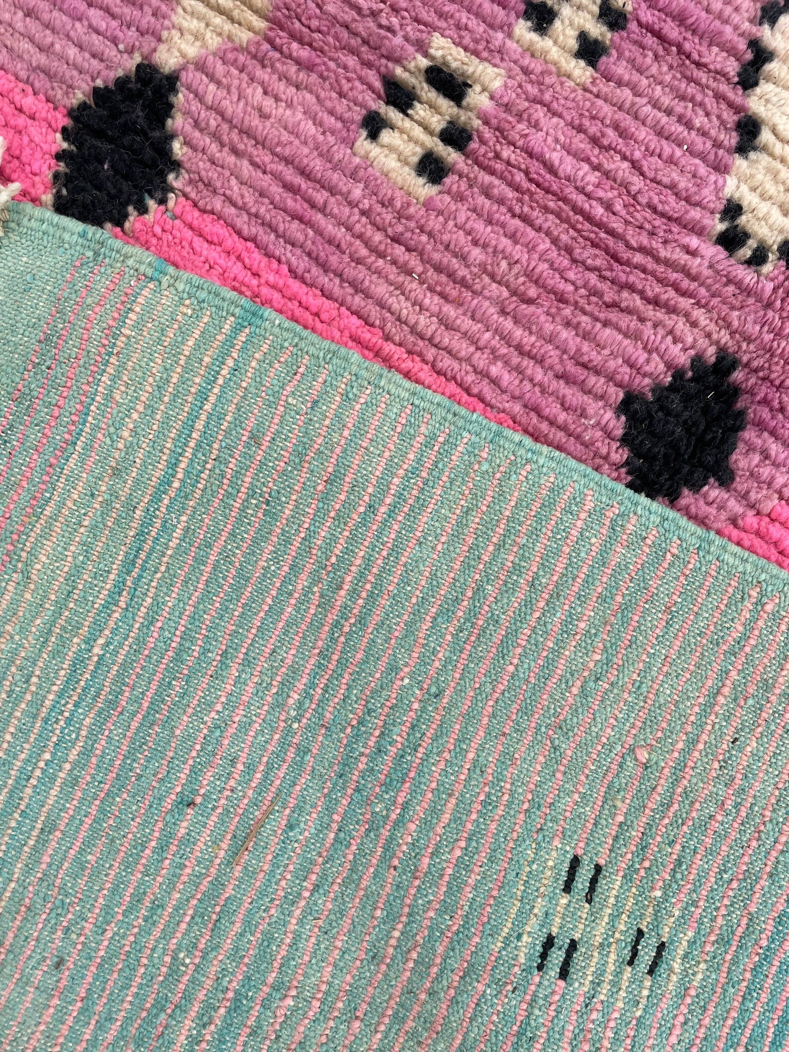 Pink Traditional Berber Moroccan Wool Rug, Handmade Rug, 1990's