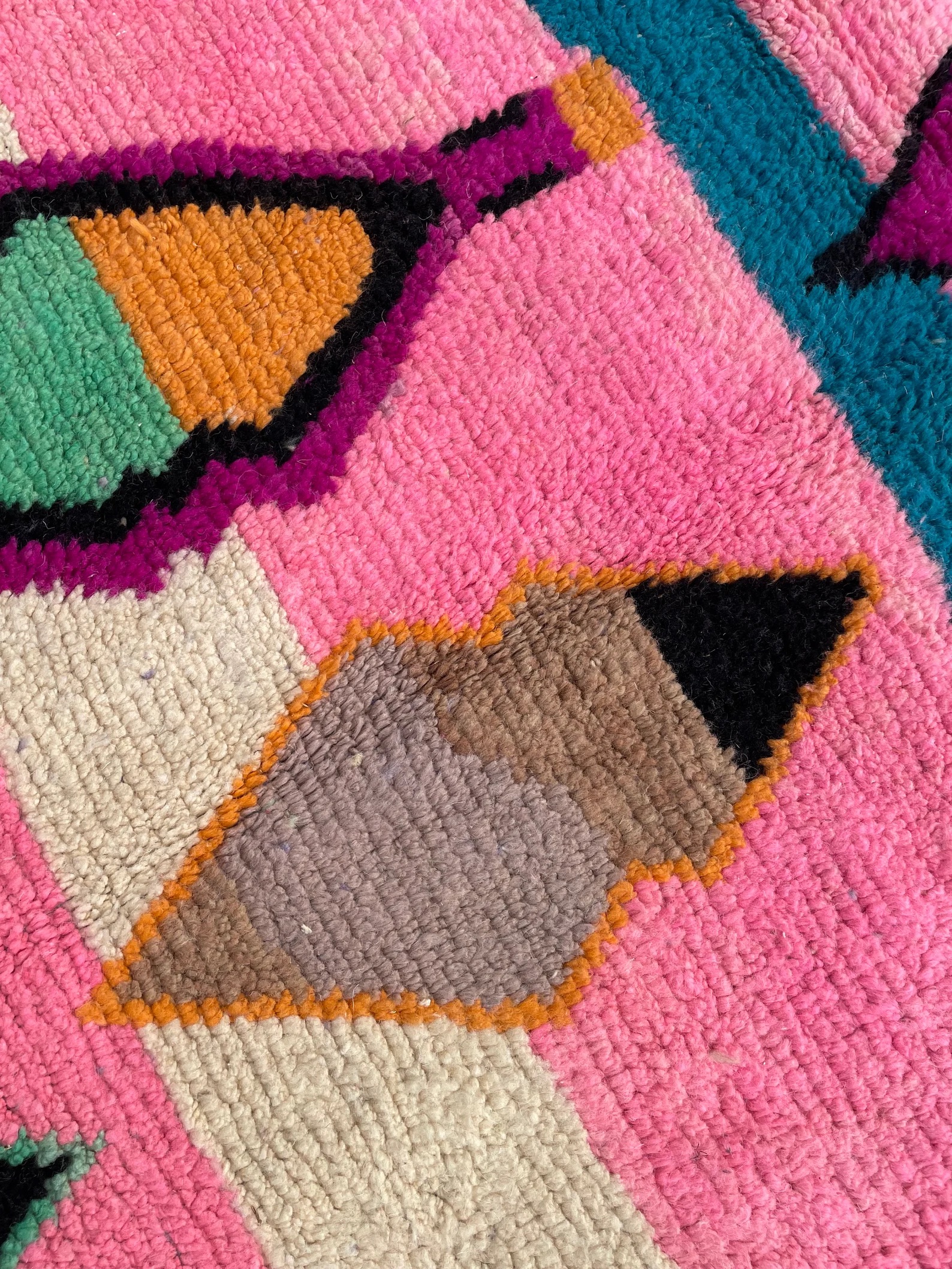 Pink Berber Moroccan Boujad Wool Rug, Handmade Wool Rug, 1990's