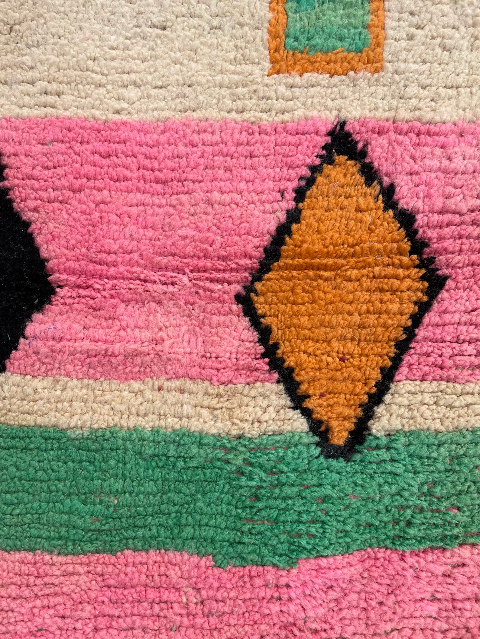 Pink Berber Moroccan Boujad Wool Rug, Handmade Wool Rug, 1990's
