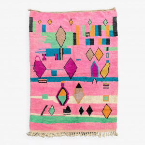 Pink Berber Moroccan Boujad Wool Rug, Handmade Wool Rug, 1990's