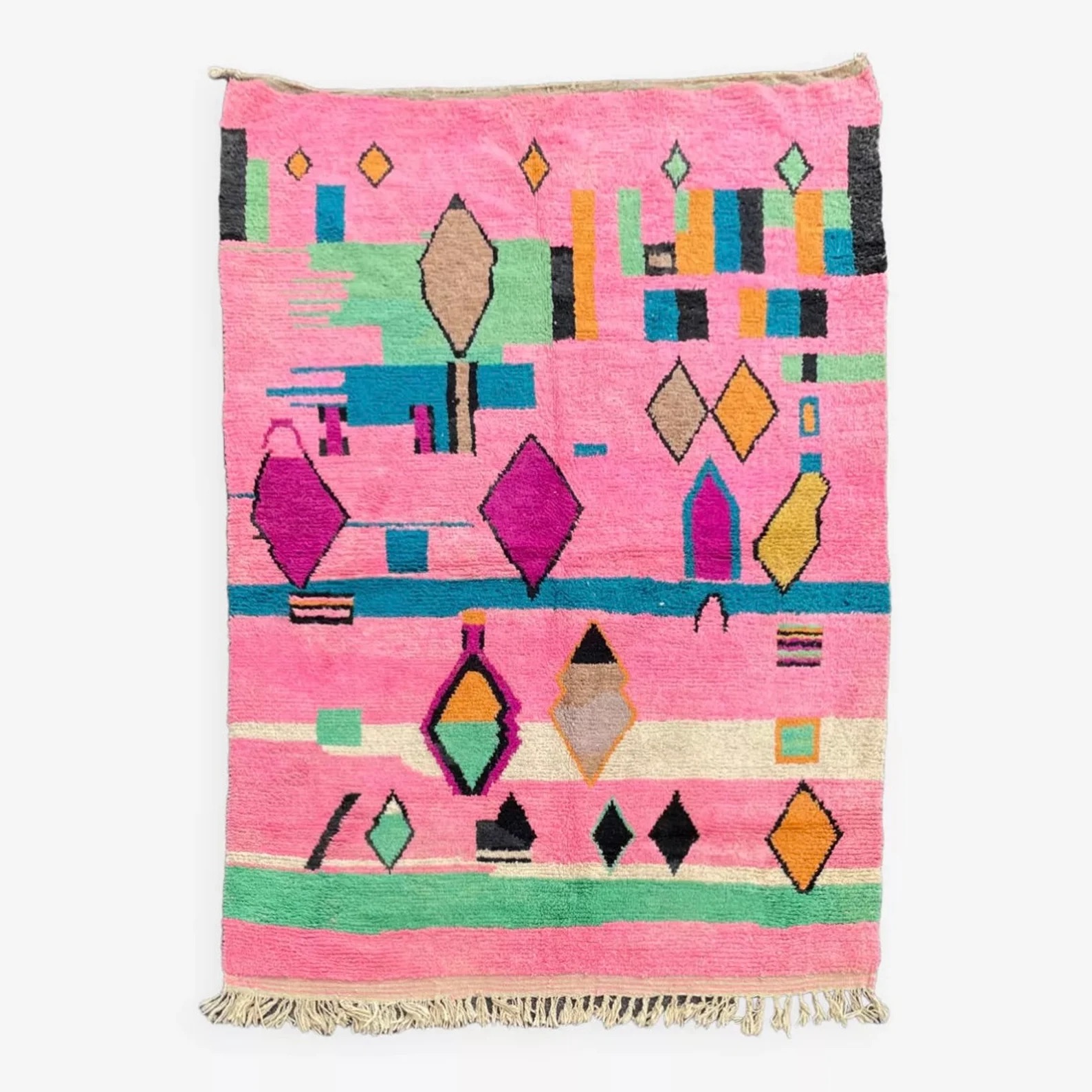 Pink Berber Moroccan Boujad Wool Rug, Handmade Wool Rug, 1990's