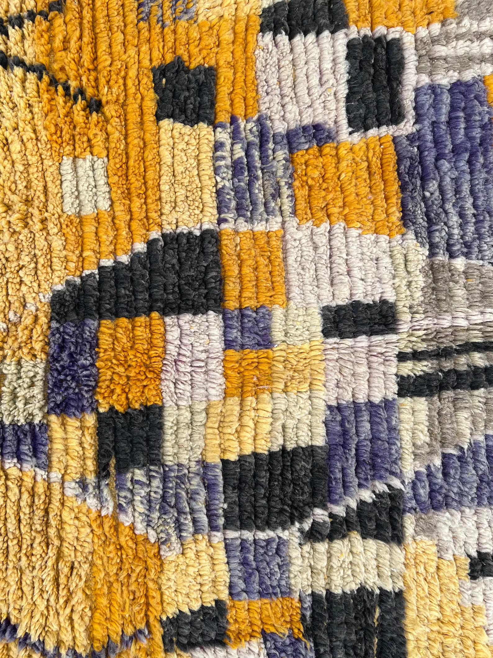 Moroccan Yellow Traditional Boujad Rug, Handmade Berber Carpet, 1990's