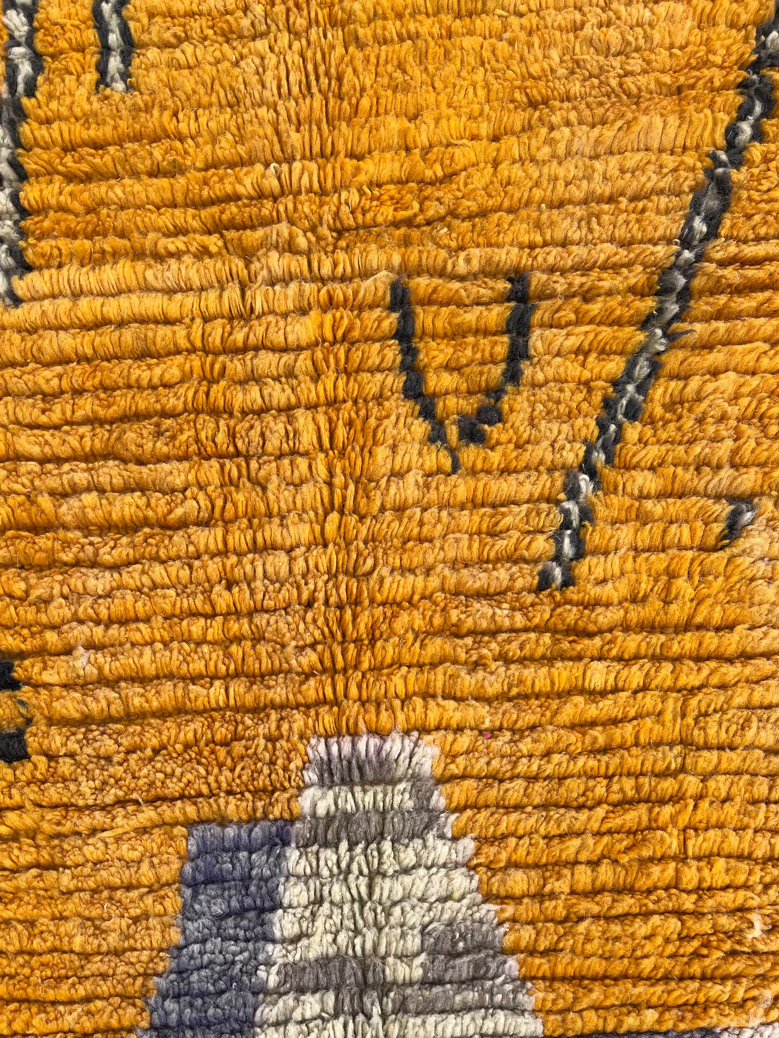 Moroccan Yellow Traditional Boujad Rug, Handmade Berber Carpet, 1990's