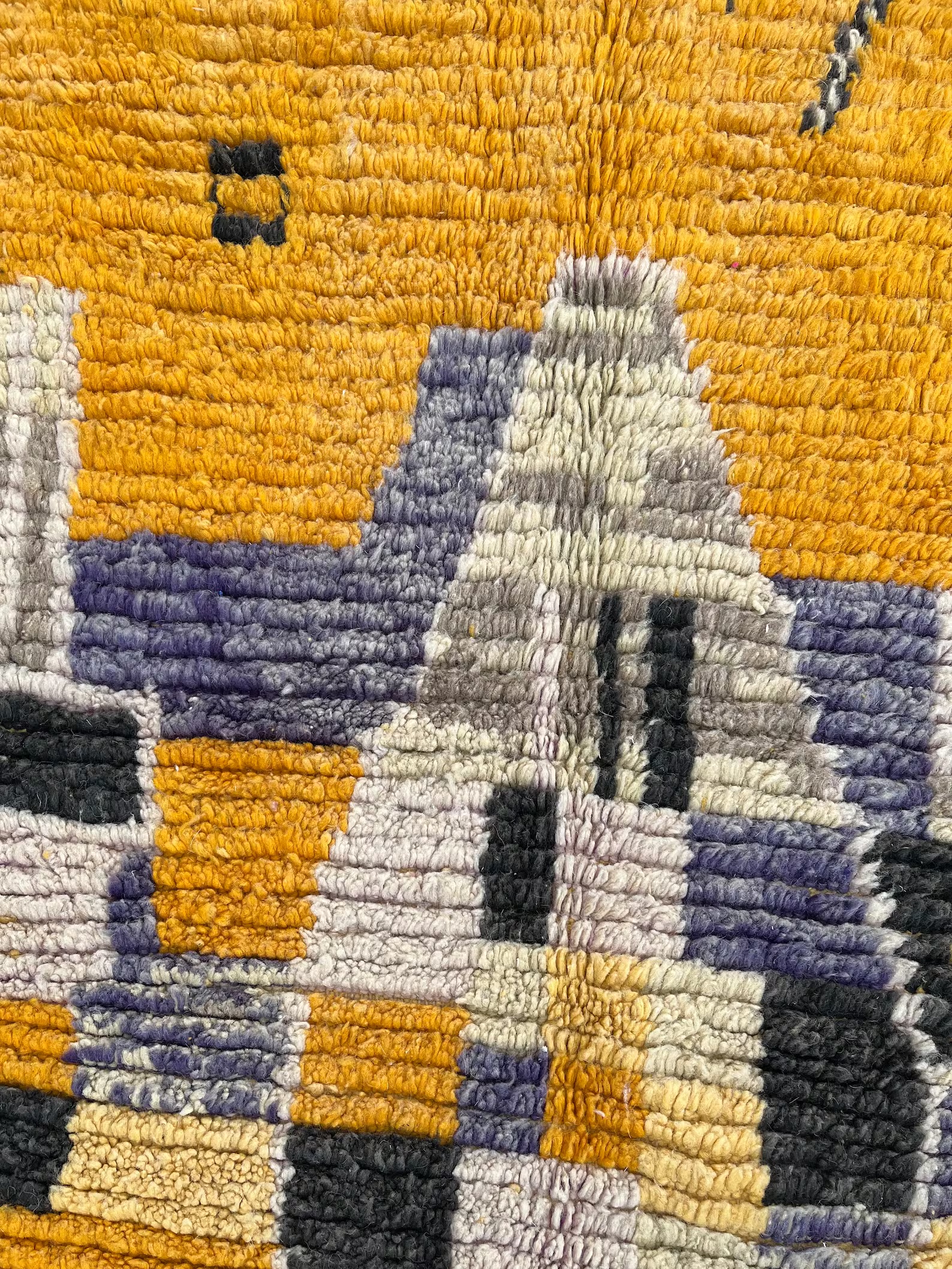 Moroccan Yellow Traditional Boujad Rug, Handmade Berber Carpet, 1990's