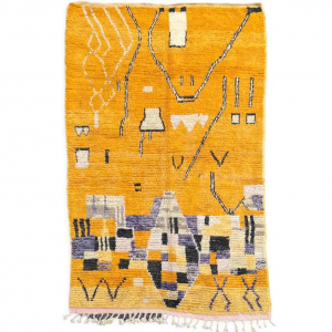 Moroccan Yellow Traditional Boujad Rug, Handmade Berber Carpet, 1990's