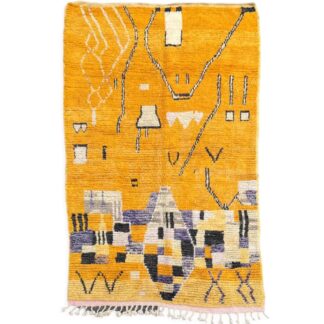 Moroccan Yellow Traditional Boujad Rug, Handmade Berber Carpet, 1990's