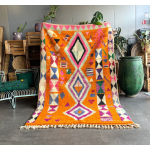 Berber Orange Boho Rug, Traditional Moroccan Craftsmanship, 1990's