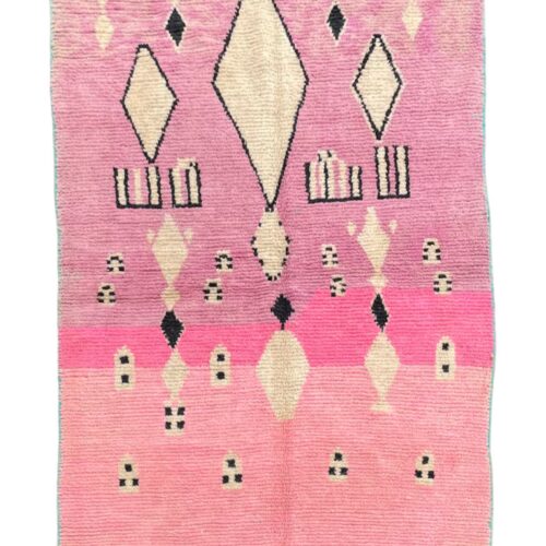 Pink Traditional Berber Moroccan Wool Rug, Handmade Rug, 1990's