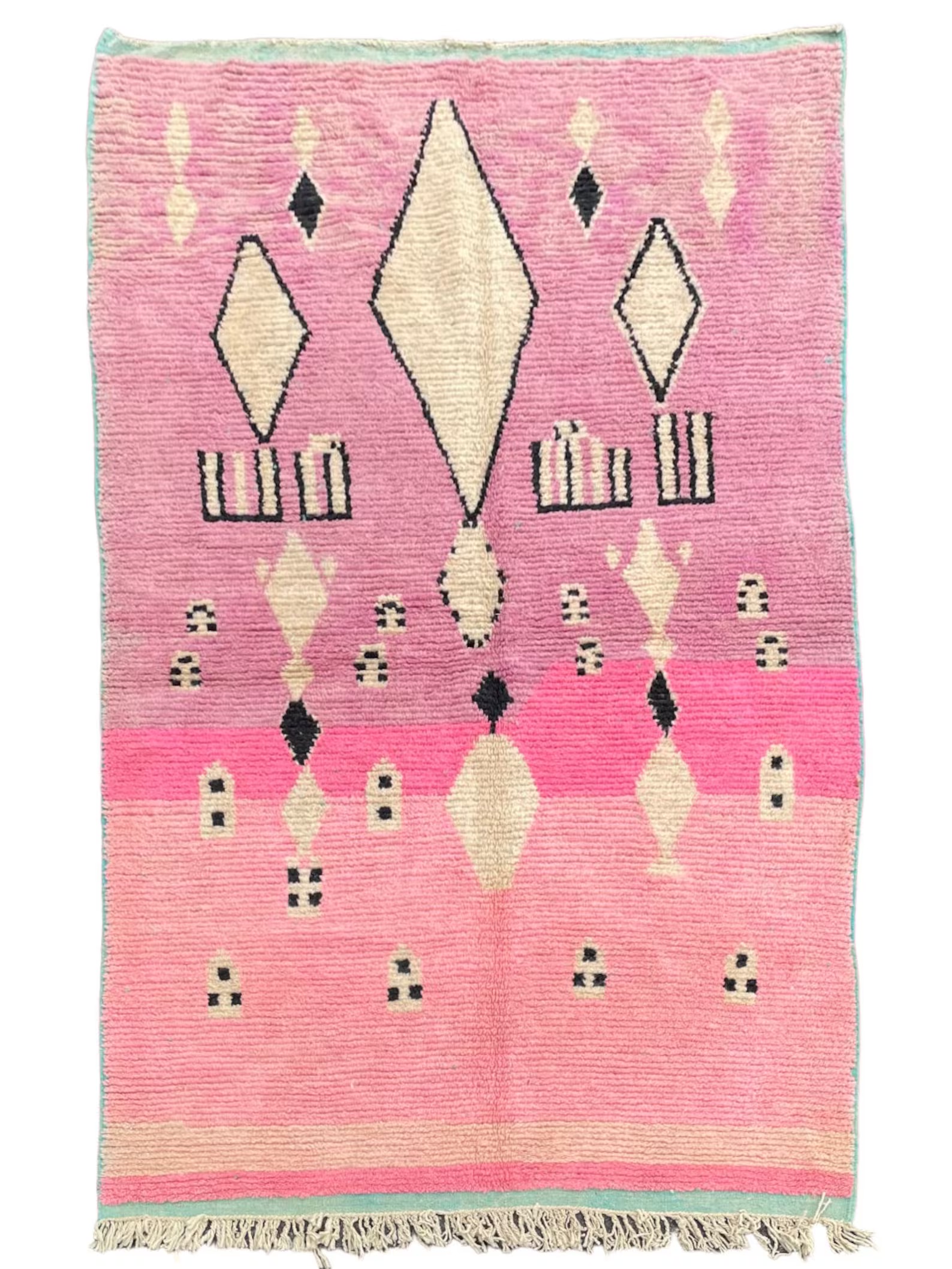 Pink Traditional Berber Moroccan Wool Rug, Handmade Rug, 1990's