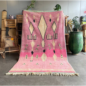 Pink Traditional Berber Moroccan Wool Rug, Handmade Rug, 1990's